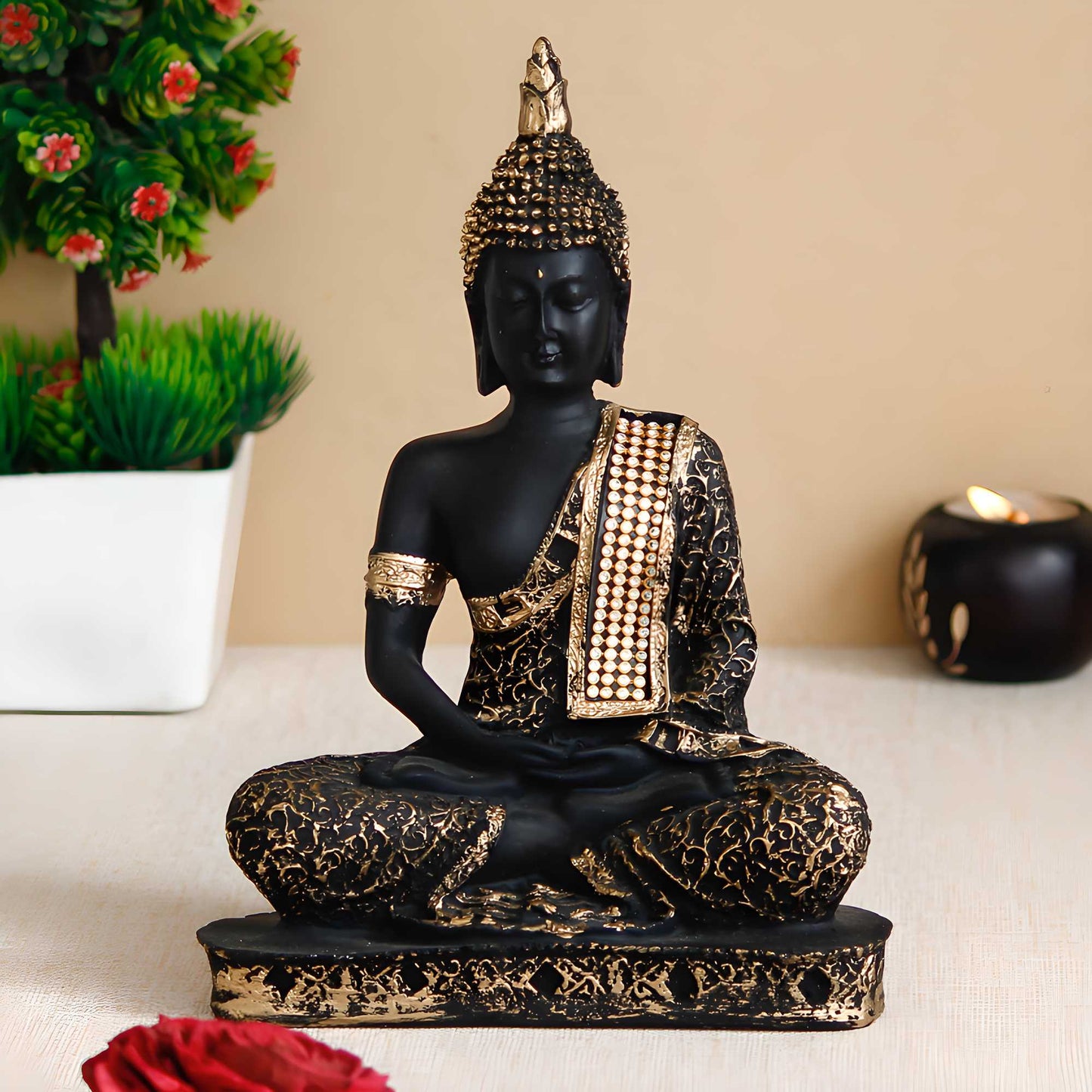 eCraftIndia Black and Golden Meditating Lord Buddha Handcrafted Showpiece